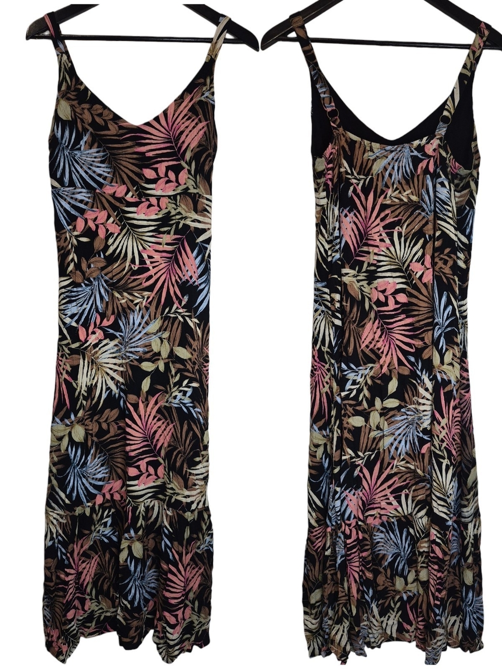 Hurley Tropical Palm Leaf Tiered Midi Dress Size Large